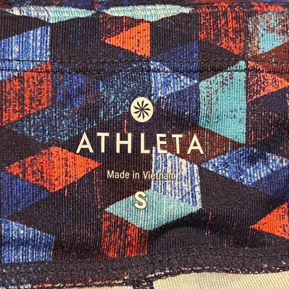 Athleta Be Free Mesh Leggings Womens Size S Blue Geo Stash Pockets Full Length - Picture 9 of 11